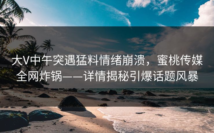 大V中午突遇猛料情绪崩溃，蜜桃传媒全网炸锅——详情揭秘引爆话题风暴