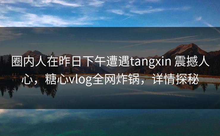 圈内人在昨日下午遭遇tangxin 震撼人心，糖心vlog全网炸锅，详情探秘